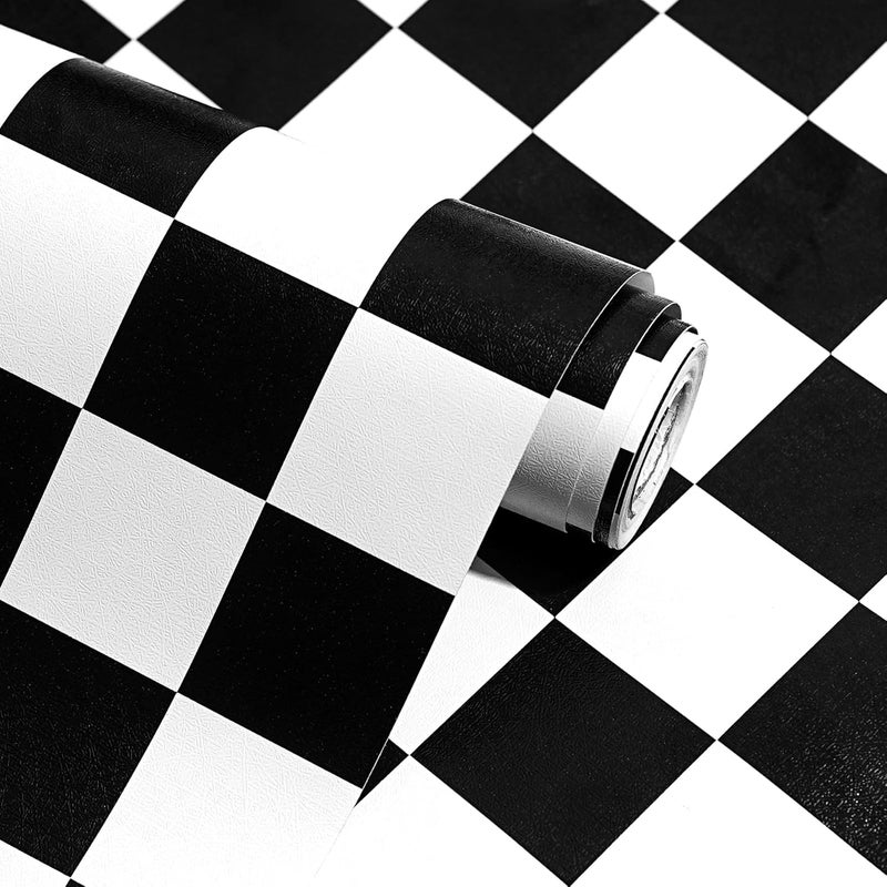 OSECAGE Modern Peel and Stick Wallpaper Black and White Mosaic Checkered Contact Paper 17.7"x393" Self Adhesive Lattice Wallpaper Removable Decorative Wallpapers for Bedroom Countertops Cabinet Vinyl Roll - Image 1